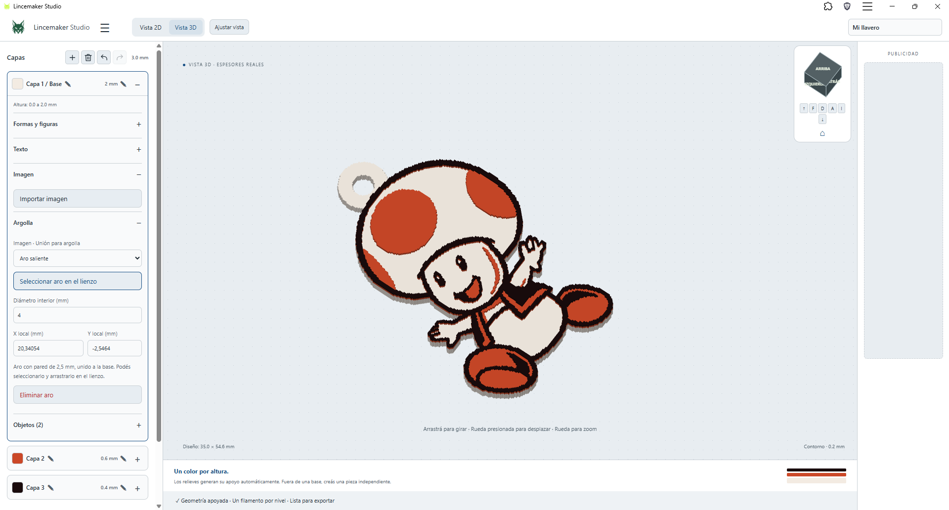 Captura existente de LinceStudio con capas y vista 3D